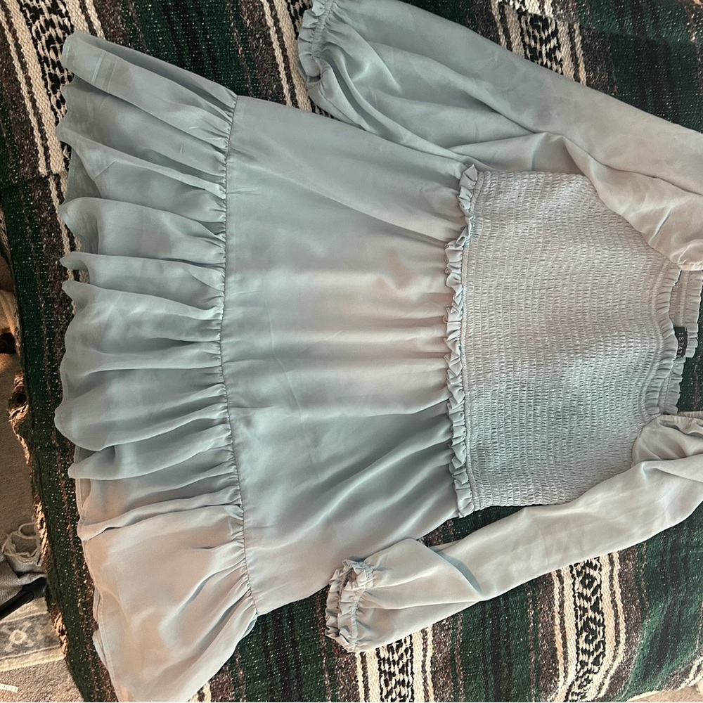 1. State Sky Blue Smocked Blouse - Picture 2 of 4